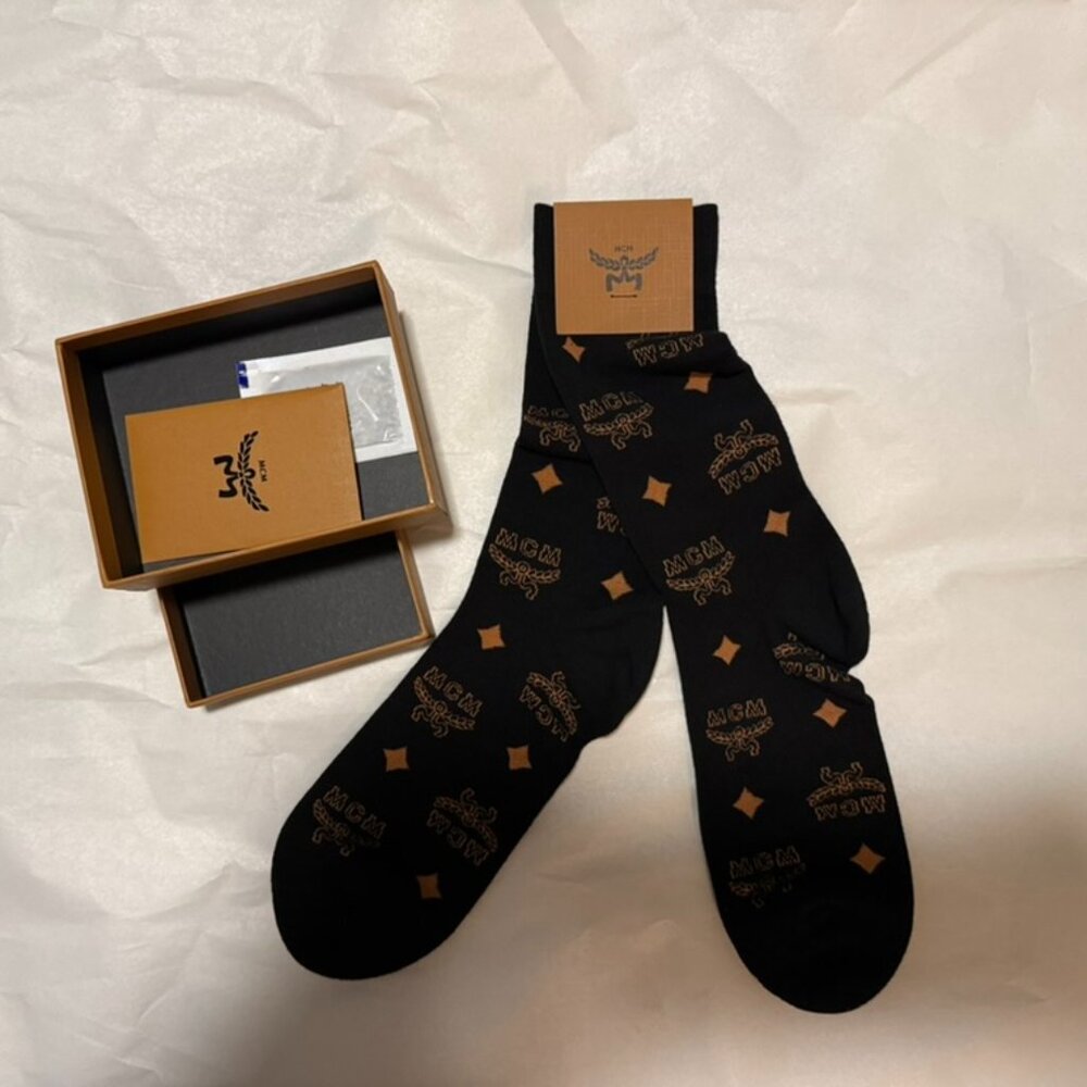 MCM Monogram Knit Socks Color : Black Size: Medium-Large BNWT